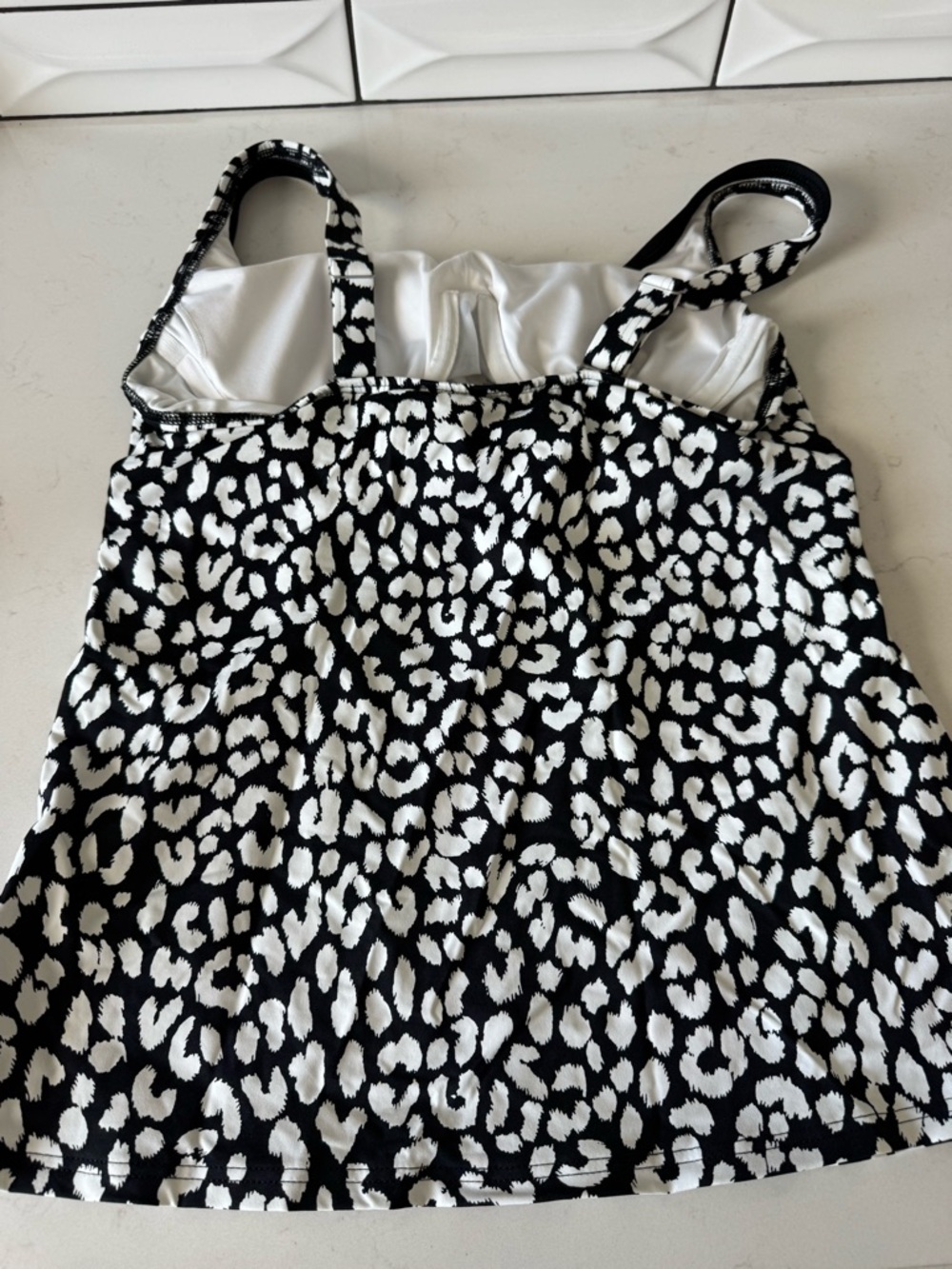 Lands' End Black and White Leopard-Print Swim Tankini - Picture 2 of 4